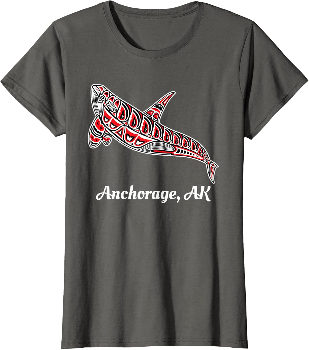 Native American Anchorage, Alaska Upward Orca Killer Whale T-Shirt - Asphalt Grey