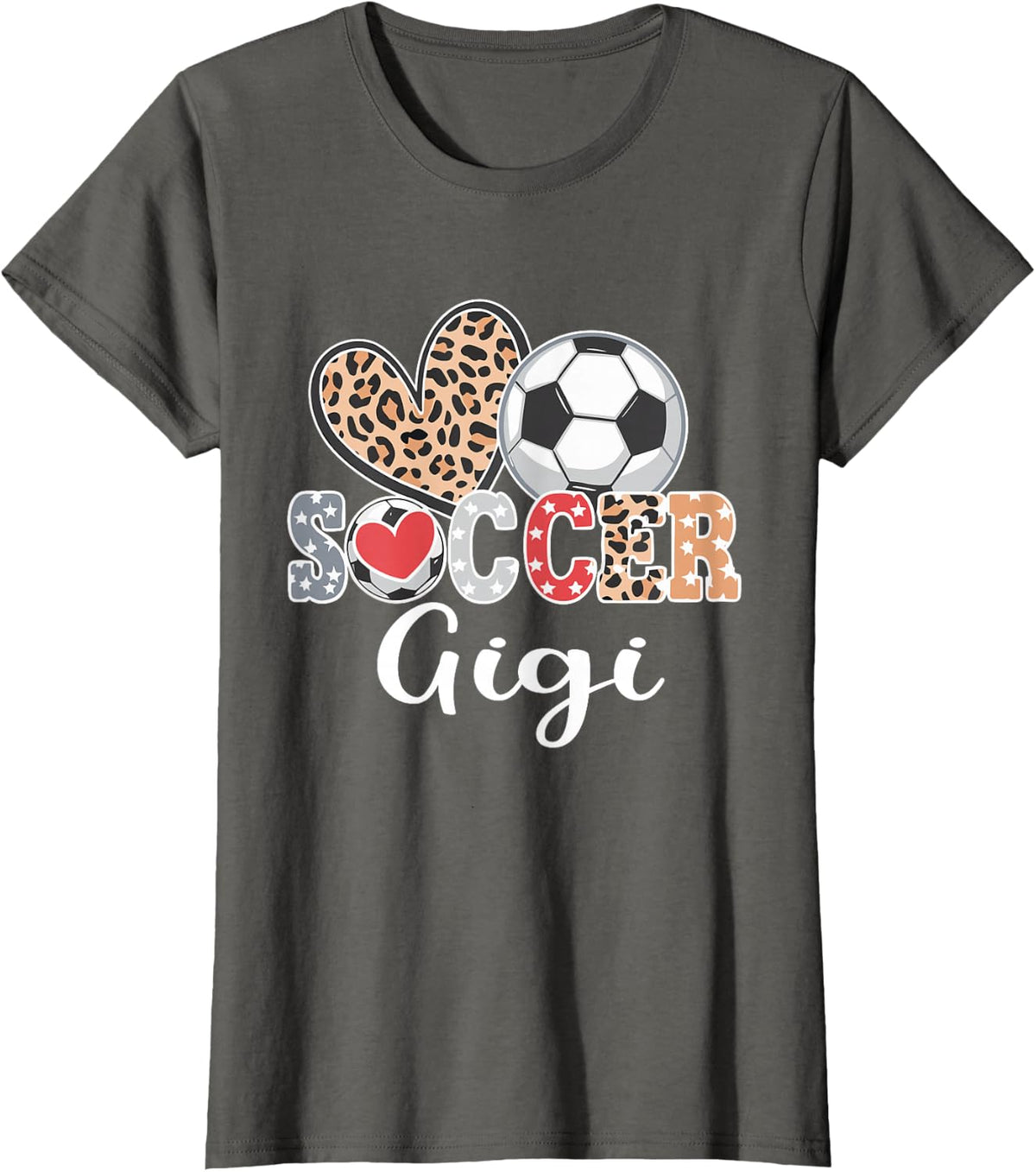 Soccer Gigi Cute Leopard Heart T-Shirt - Asphalt Grey