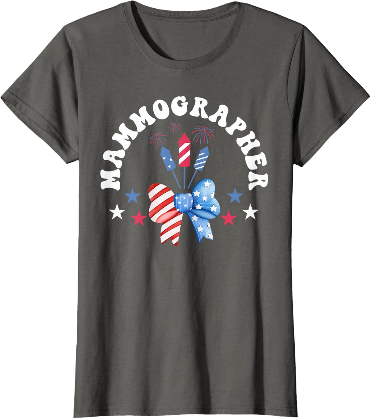 4th of July Mammographer Coquette Bow Firework Mammo Tech T-Shirt - Asphalt Grey