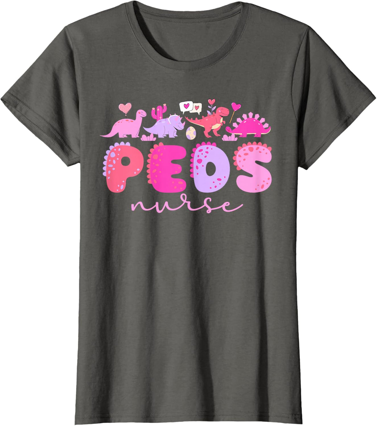 Valentine Peds Nurse Valentines Day Pediatric Nurse T-Shirt - Asphalt Grey