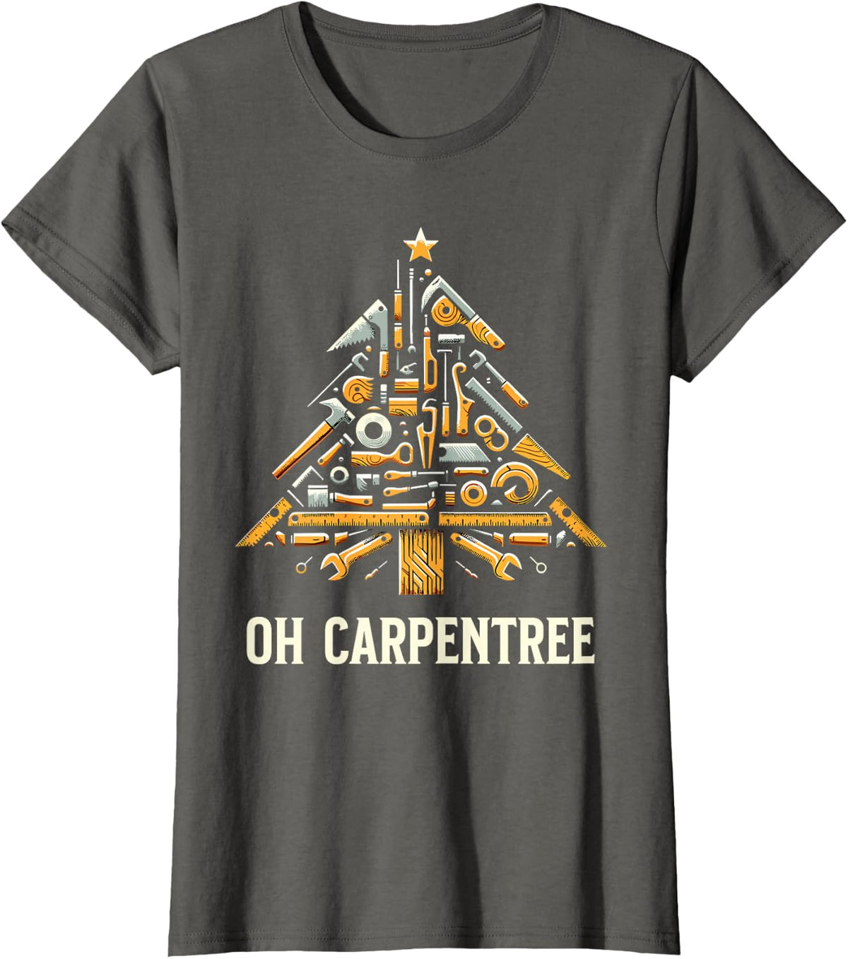 Funny Woodworking Woodworker Carpentry Christmas Tree T-Shirt - Asphalt Grey