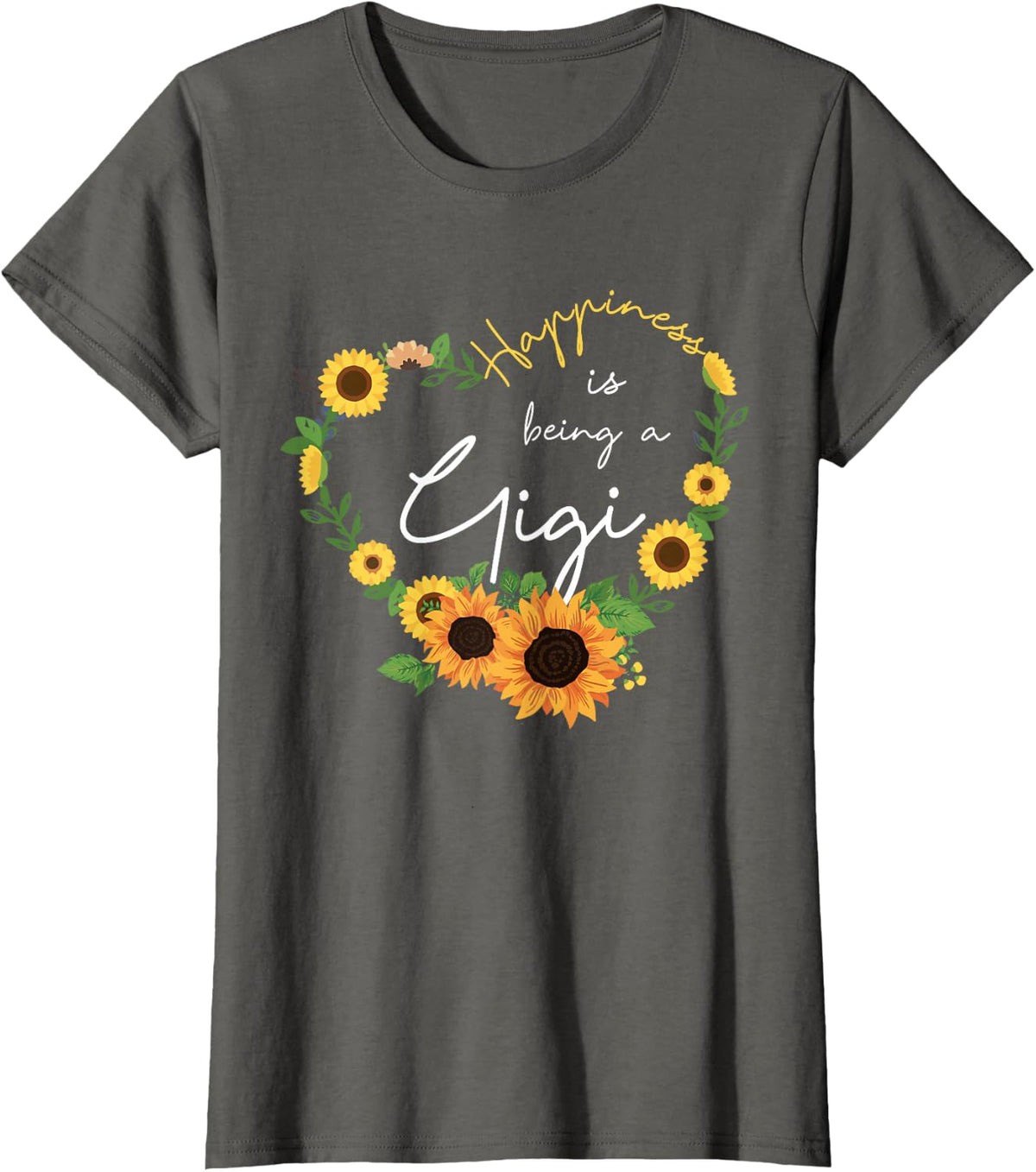 Womens Happiness Is Being A Gigi Sunflower Heart T-Shirt - Asphalt Grey