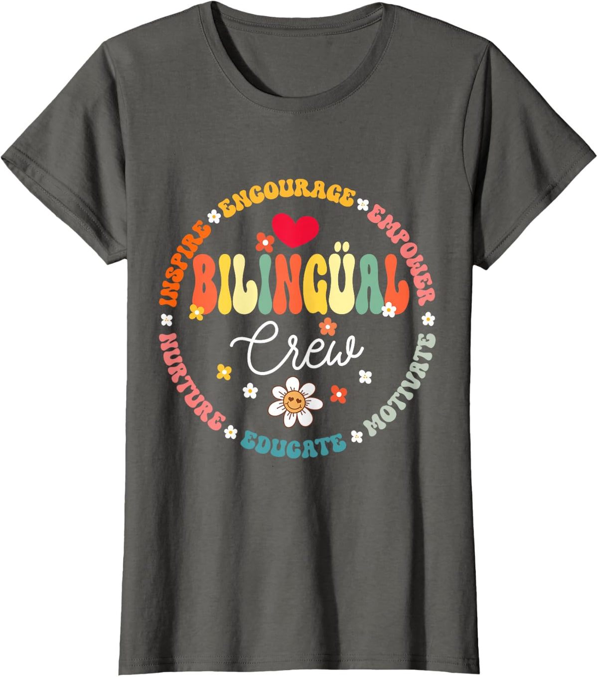 Cultivando Bilingues Dual Language Bilingual Crew Teacher T-Shirt - Asphalt Grey