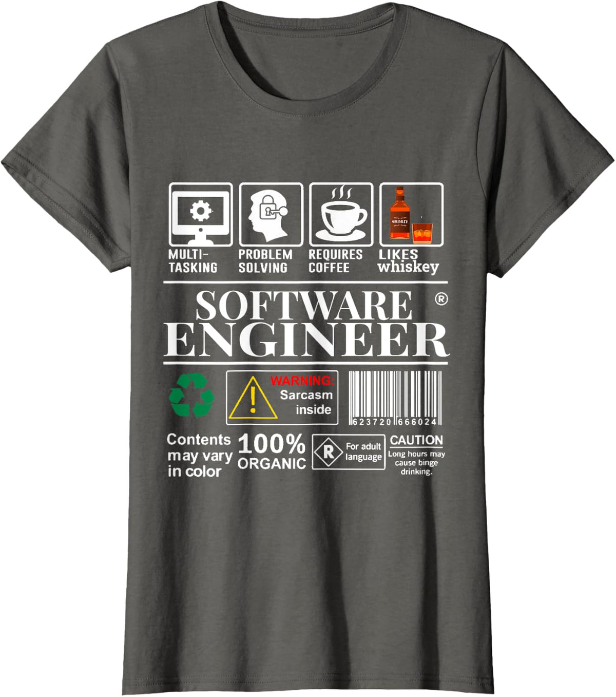 Software Engineer Label Skills Coffee Whiskey Sarcasm T-Shirt - Asphalt Grey