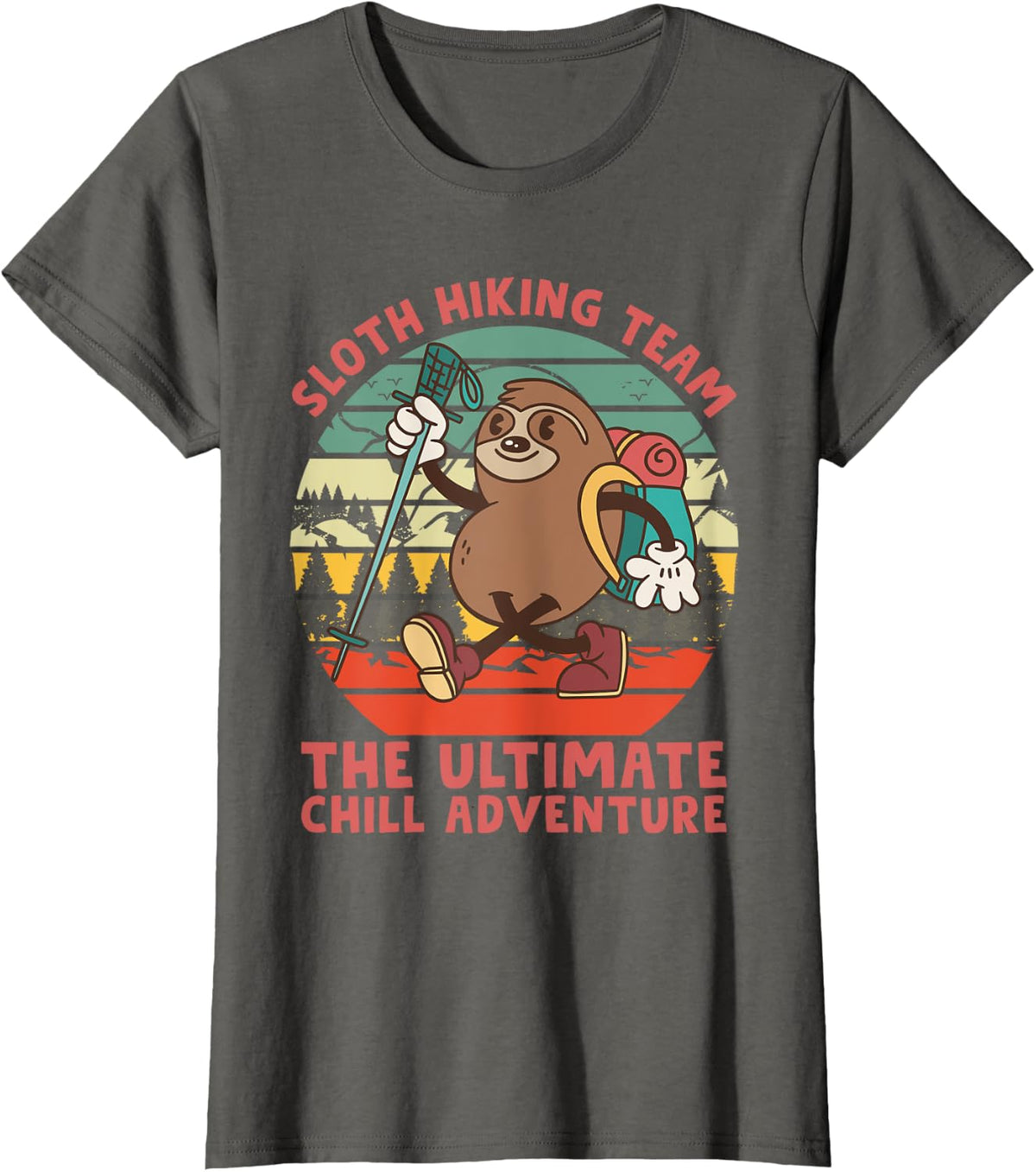 Sloth Hiking Team Mountain Sloth Saying T-Shirt - Asphalt Grey