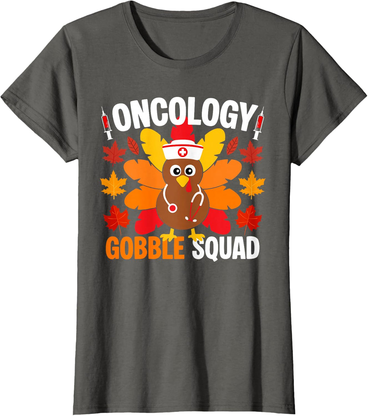 Oncology Gobble Squad Nurse Fall Turkey Thanksgiving T-Shirt - Asphalt Grey