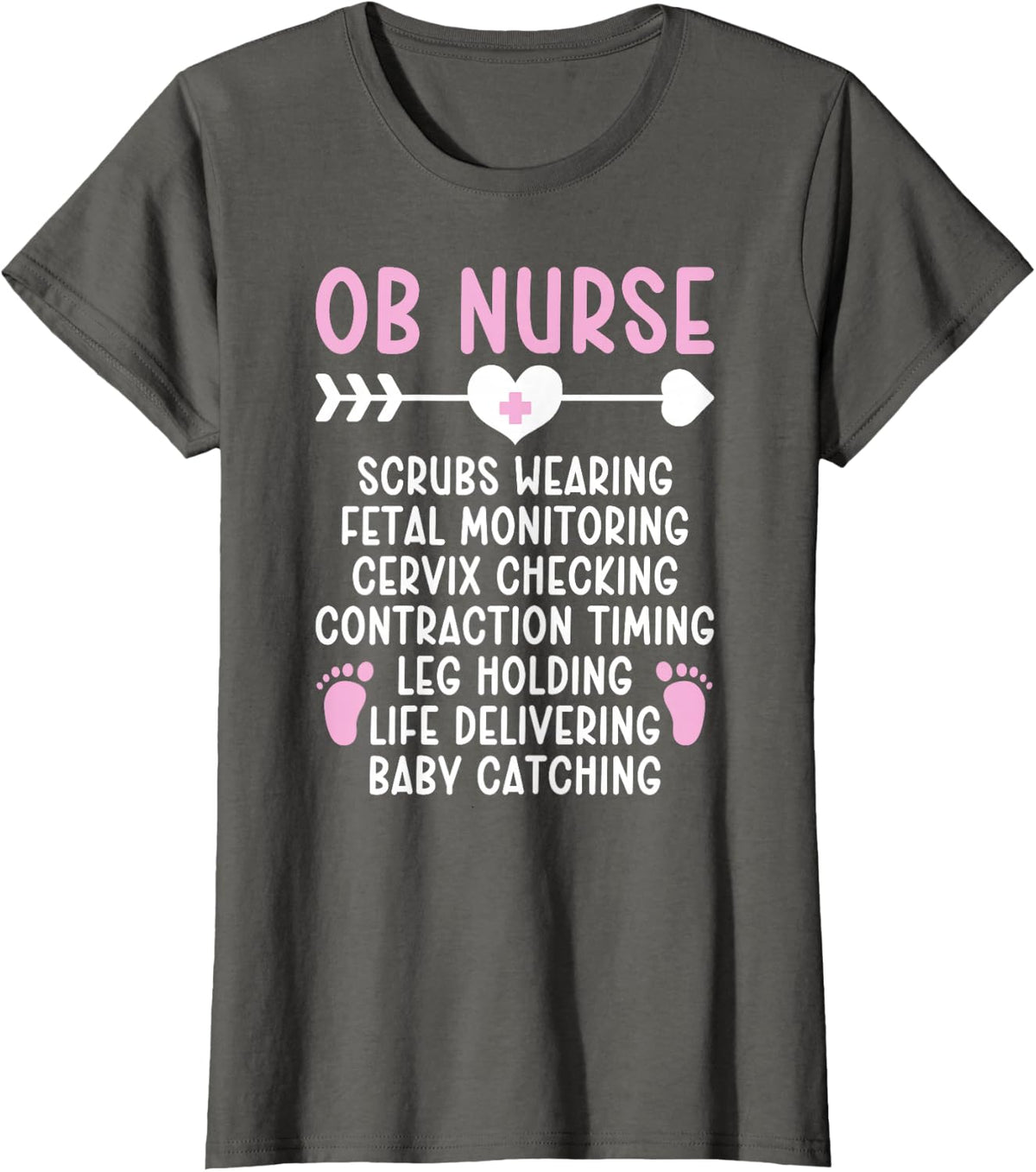 Obstetrical Nursing For OB Nurse Appreciation Unisex-Adults Black Small Modern Crew Collar Short Sleeve T-Shirt - Asphalt
