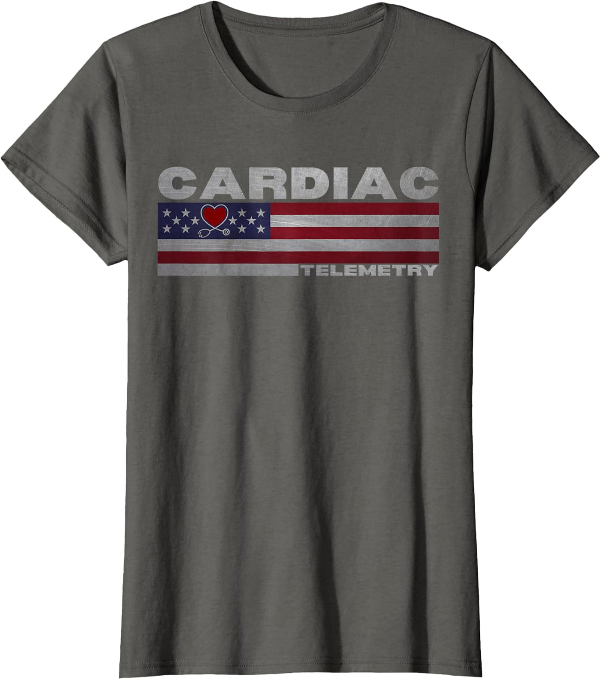 Cardiac Telemetry Nursing American Flag Nurse Patriotic T-Shirt - Asphalt Grey