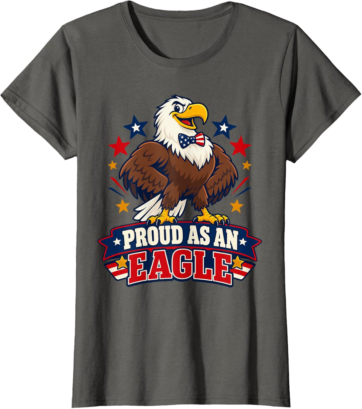 USA Cartoon Patriotic Eagle Proud as an Eagle T-Shirt - Asphalt Grey