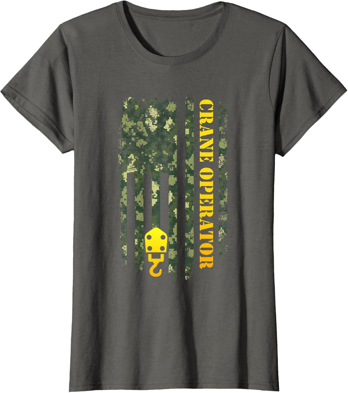 Crane Operator Camo American Flag T-Shirt - Asphalt Grey