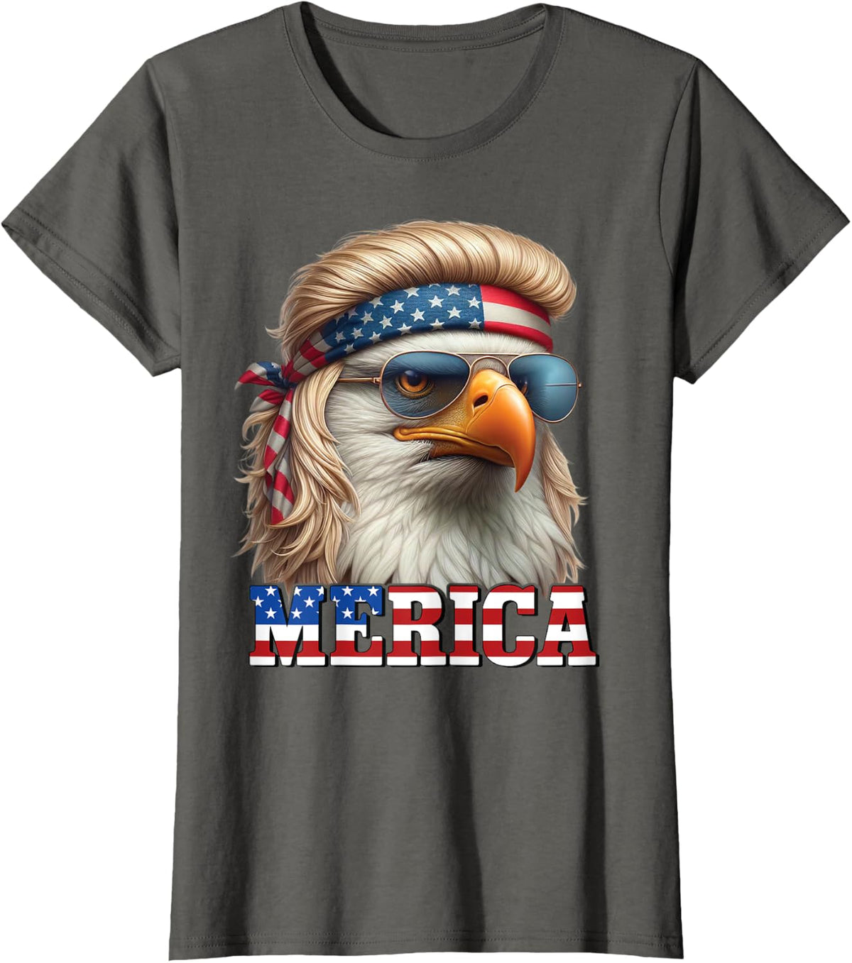 Bald Eagle Merica 4th Of July Blonde Mullet Wig Funny Man T-Shirt - Asphalt Grey