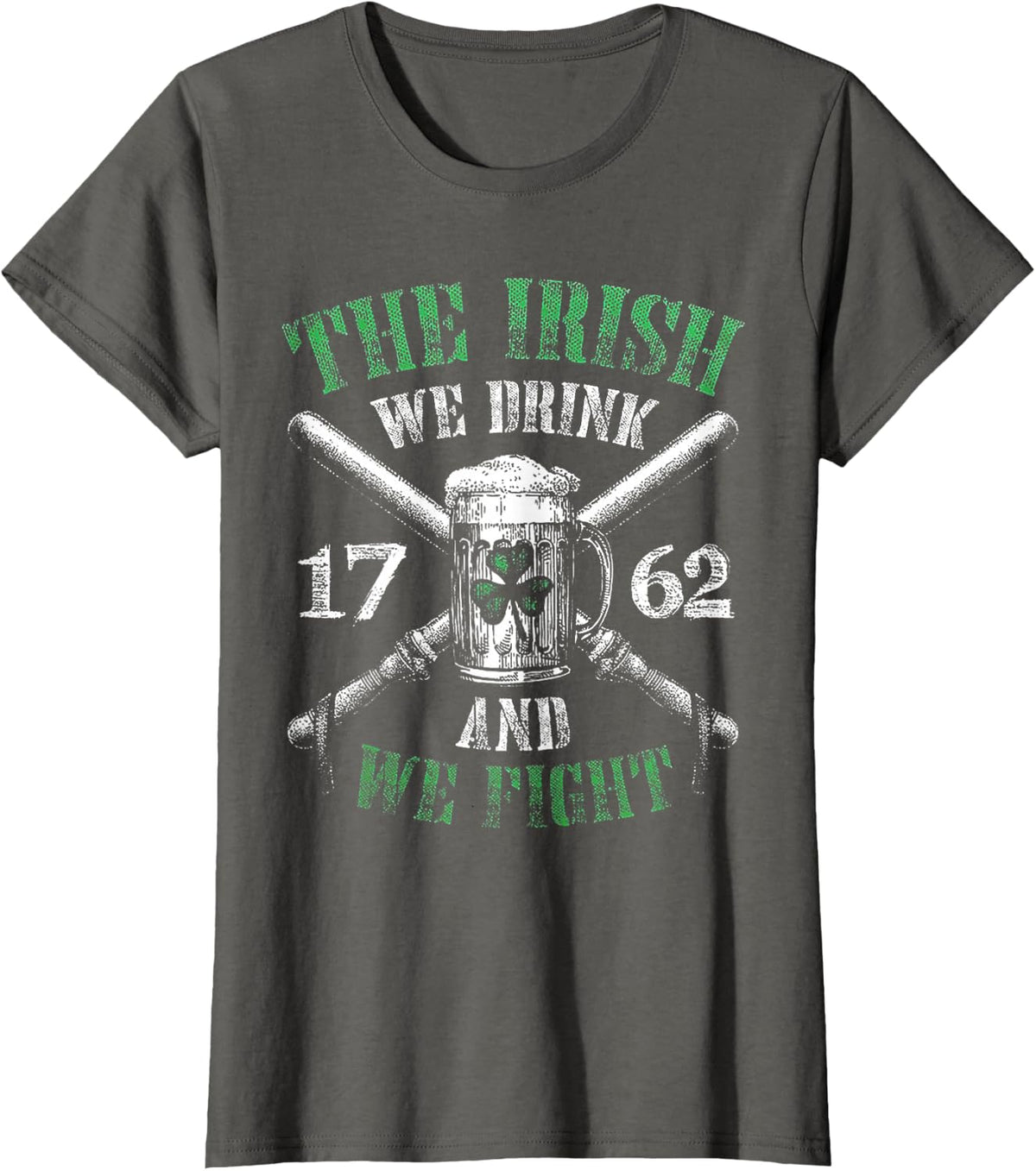 The Irish We Drink And We Fight 1762 Beer Shamrock T-Shirt - Asphalt Grey