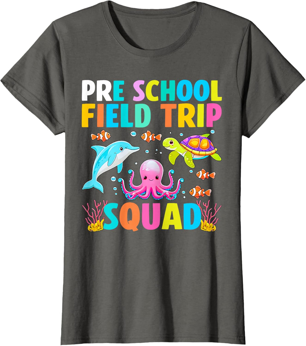 Pre School Field Trip Squad Aquarium Matching Teacher Kid T-Shirt - Asphalt Grey