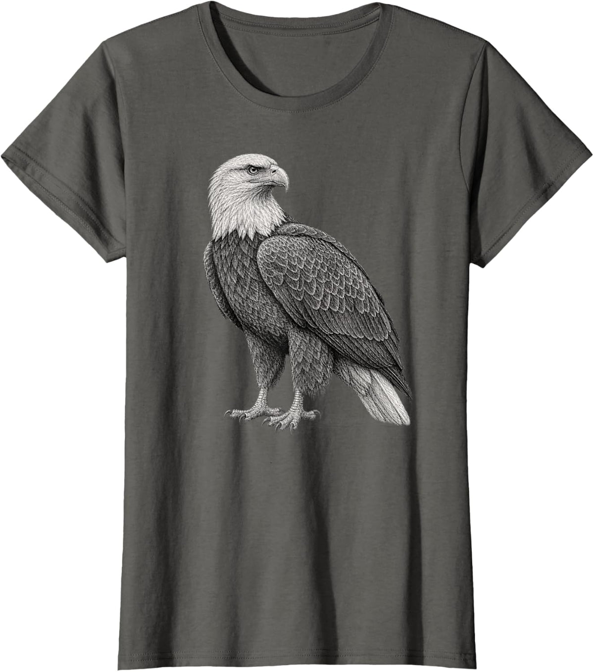 Bald Eagle Realistic American Bird Sketch Graphic T-Shirt - Asphalt Grey