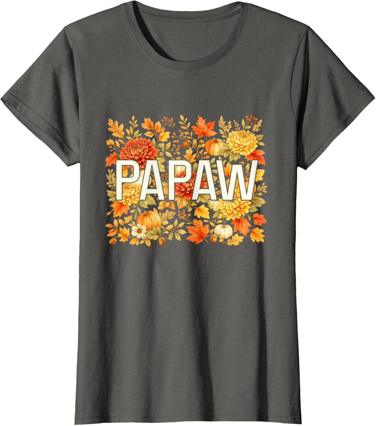 Papaw Fall Leaves Autumn Thanksgiving T-Shirt - Asphalt Grey