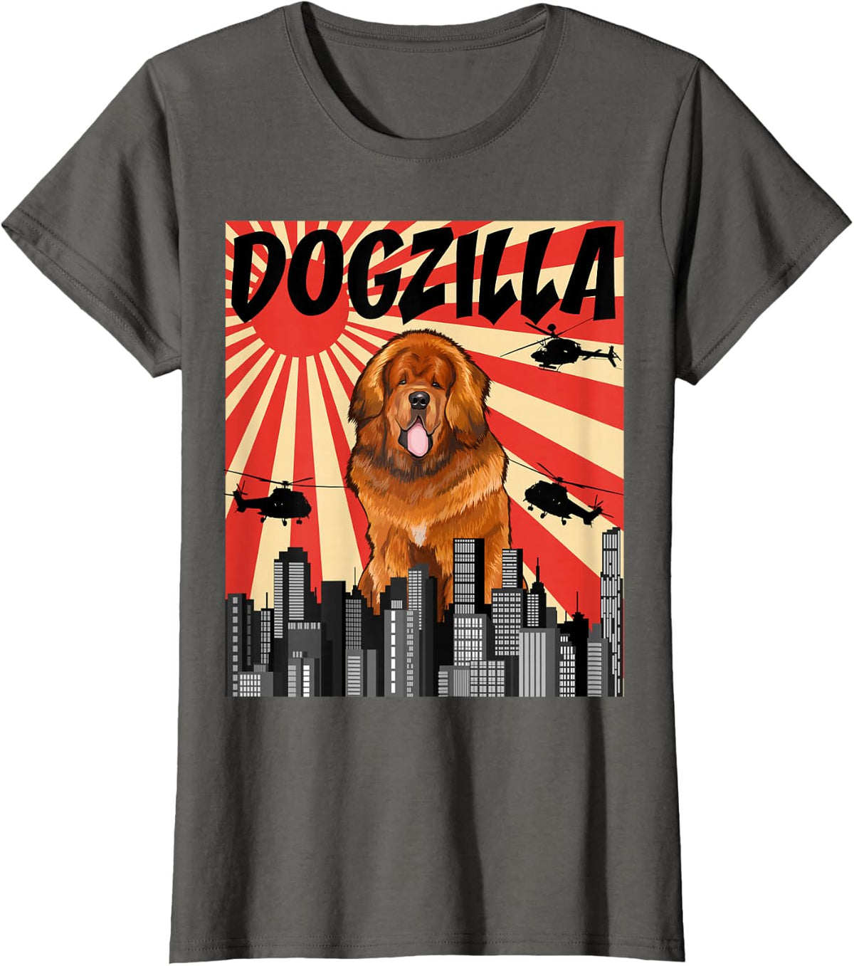 Funny Retro Japanese Dogzilla Tibetan Mastiff T-Shirt - Asphalt Grey