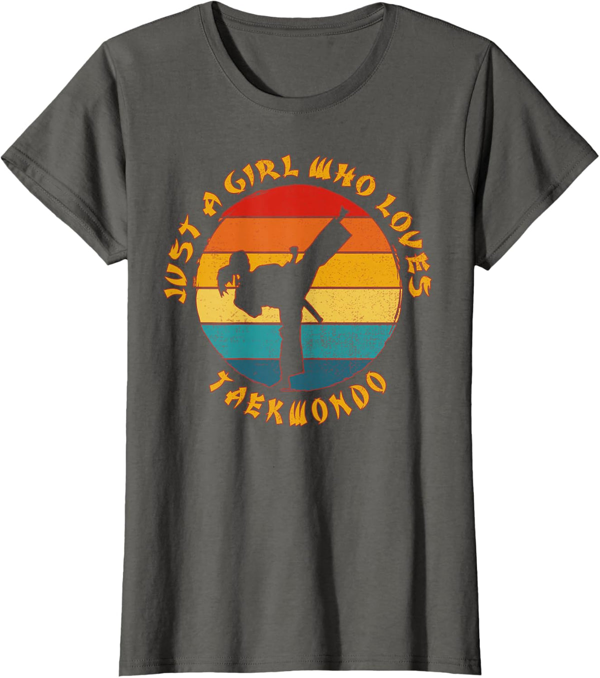 Just A Girl Who Loves Taekwondo Martial Art Retro Girl Gift T-Shirt - Asphalt Grey