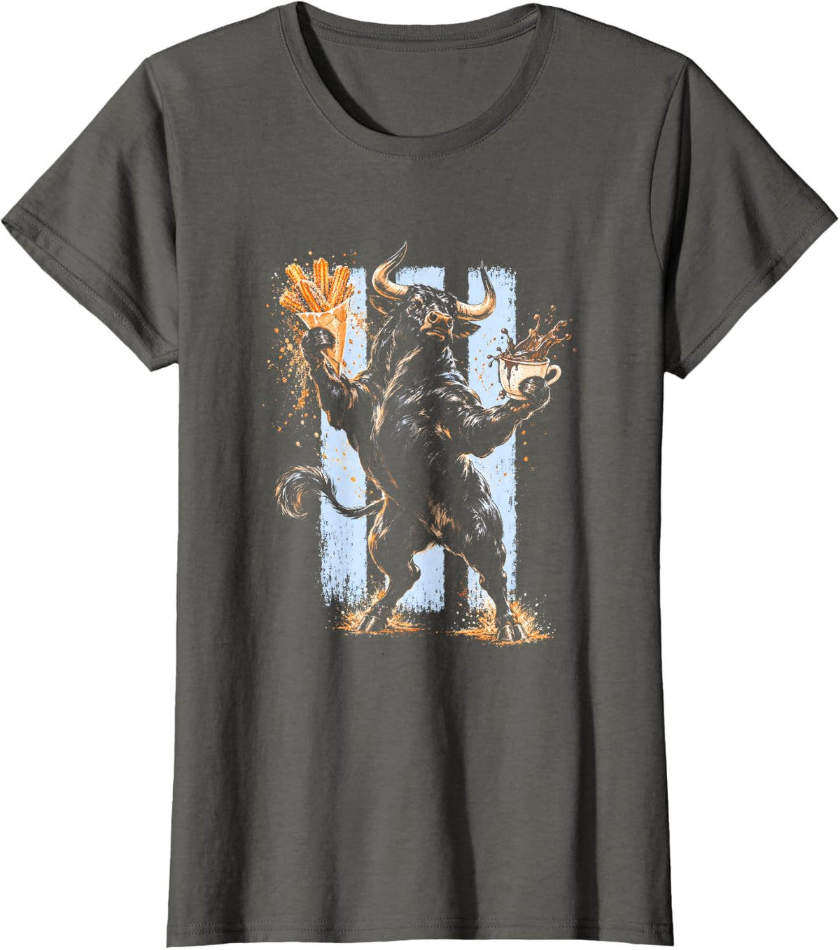 Bull with Churros - Spanish Food T-Shirt - Asphalt Grey