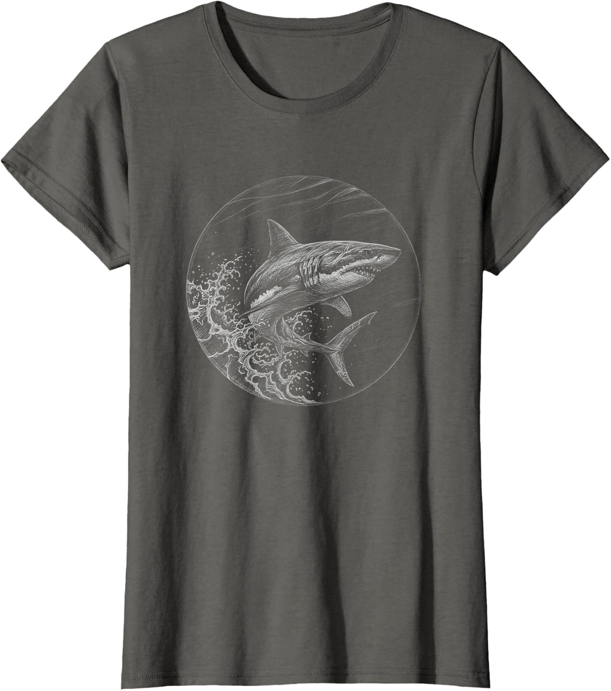 Shark Scene Wave Artwork T-Shirt - Asphalt Grey