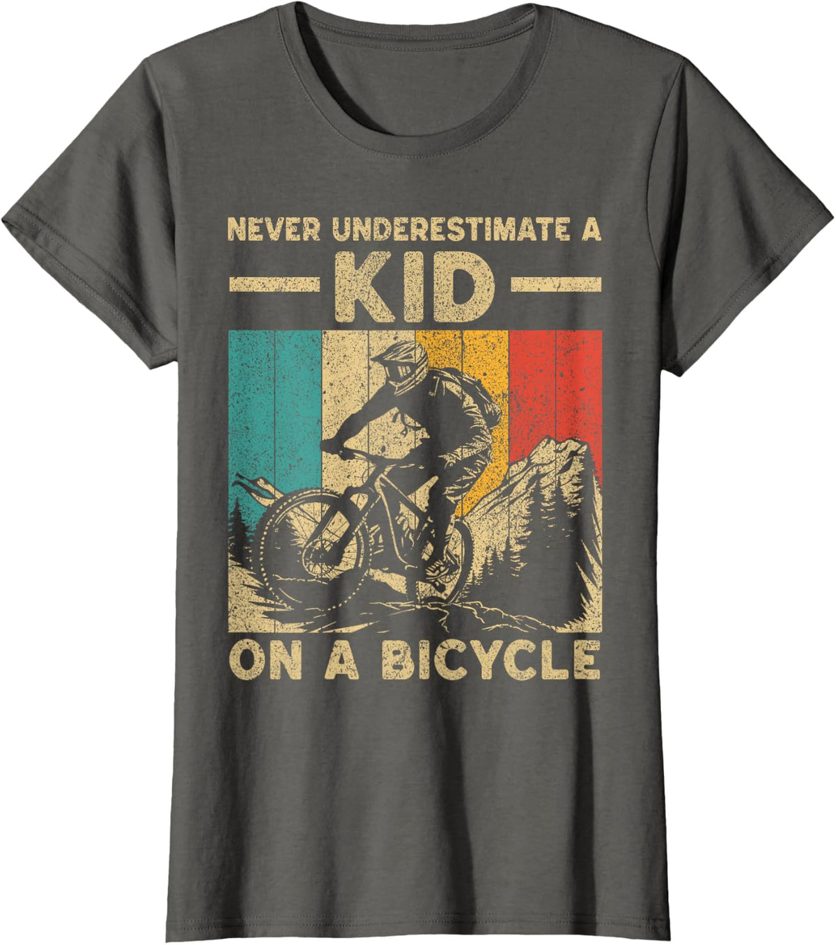 Never Underestimate A Kid Bicycle Riding Cyclist Boys Girls T-Shirt - Asphalt Grey