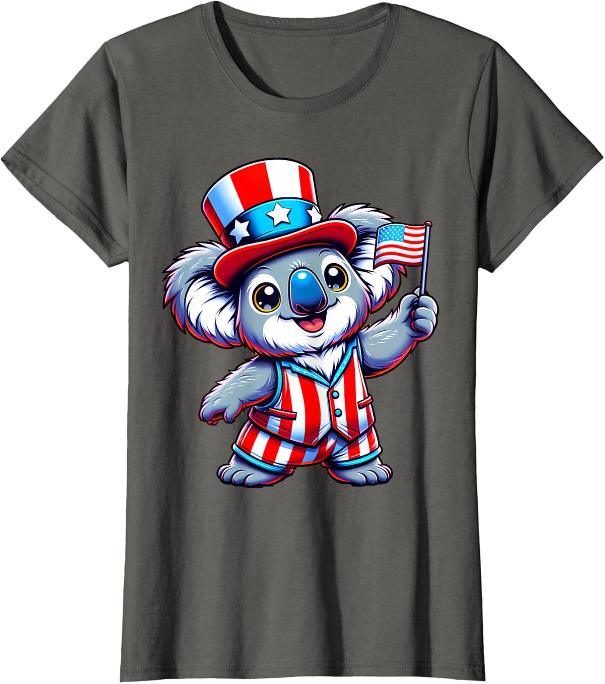 Koala Happy 4th of July Independence Day Men Women Kids T-Shirt - Asphalt Grey