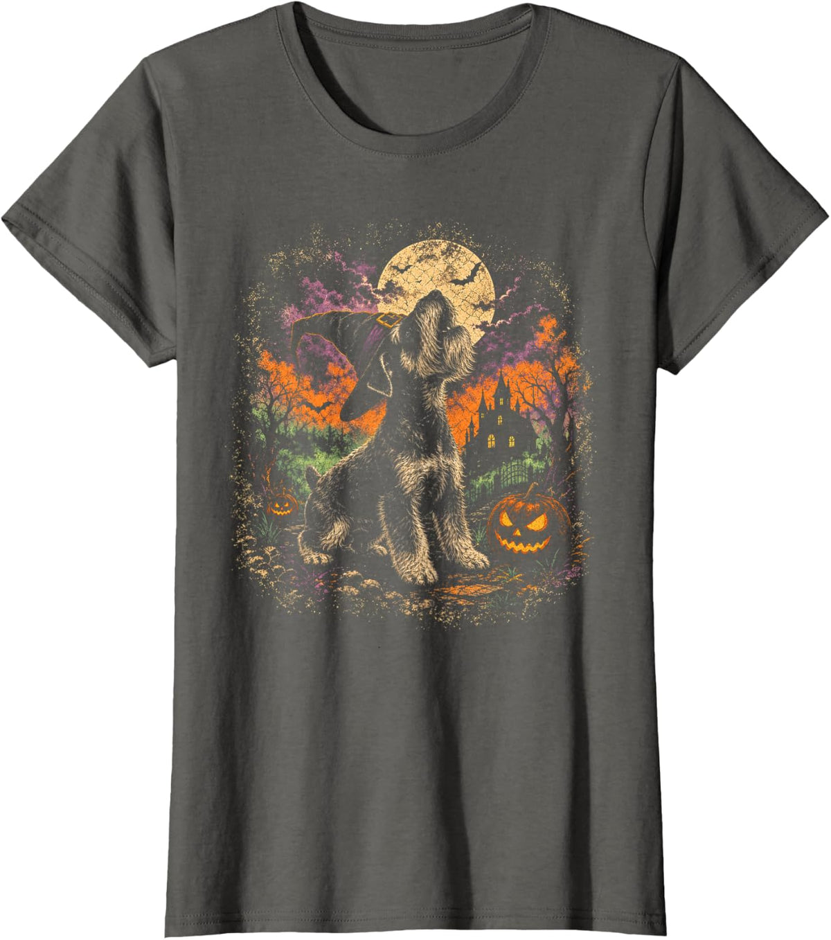 Cute Funny Spooky Schnauzer Society Boo Skeleton Dog Ghosts T-Shirt - Asphalt Grey