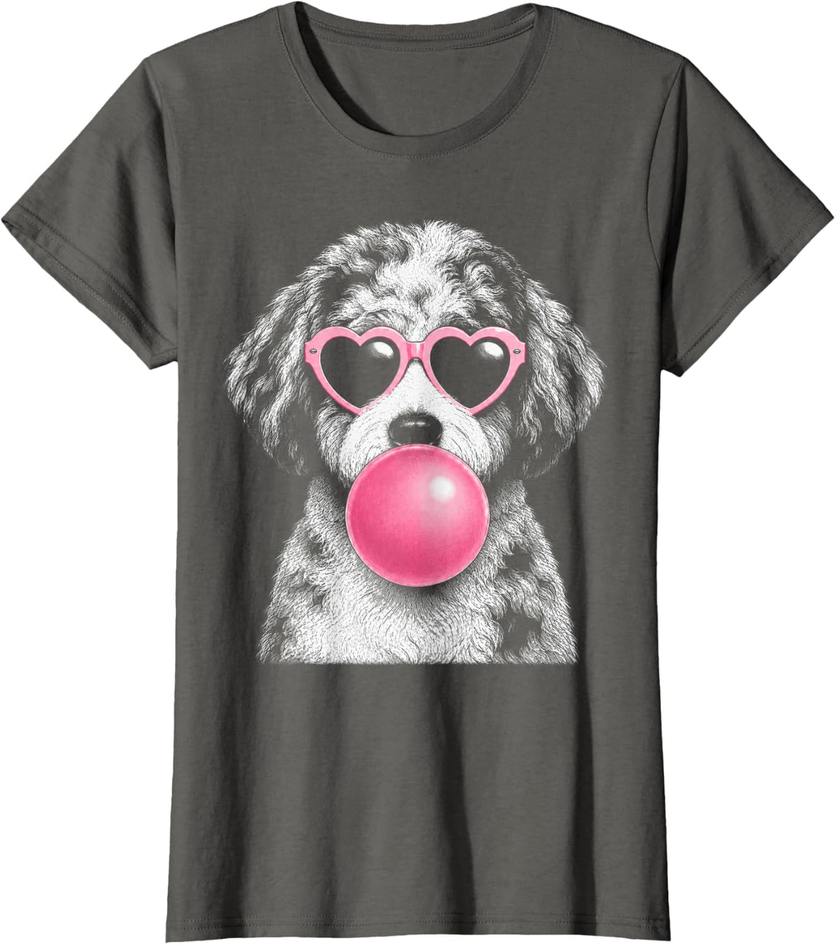 Aussiedoodle Pink Heart Sunglasses Funny Bubble Gum T-Shirt - Asphalt Grey