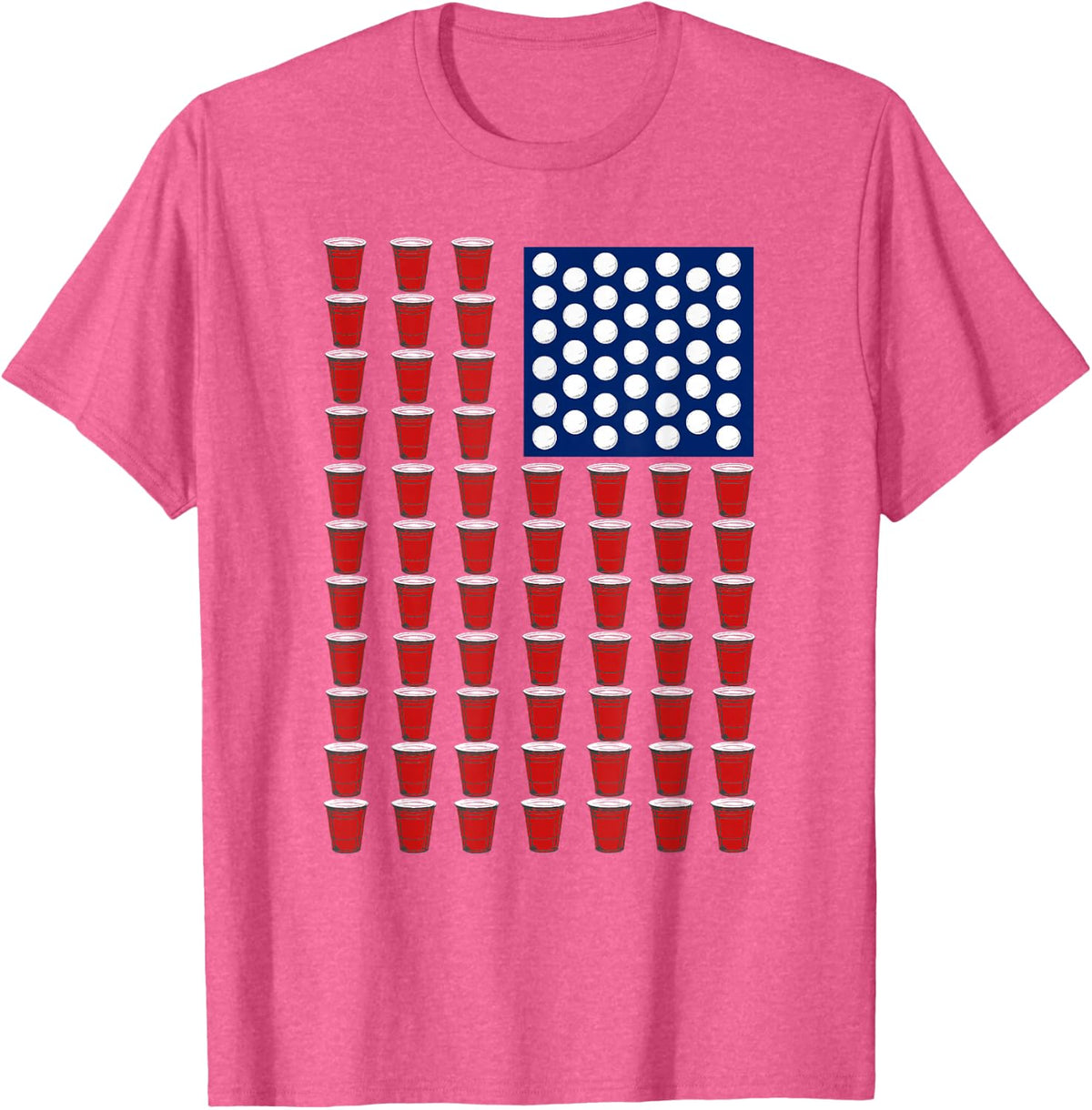 4th of July Trendy Red Solo Cup Beer Pong USA Flag T-Shirt - Pink Heather