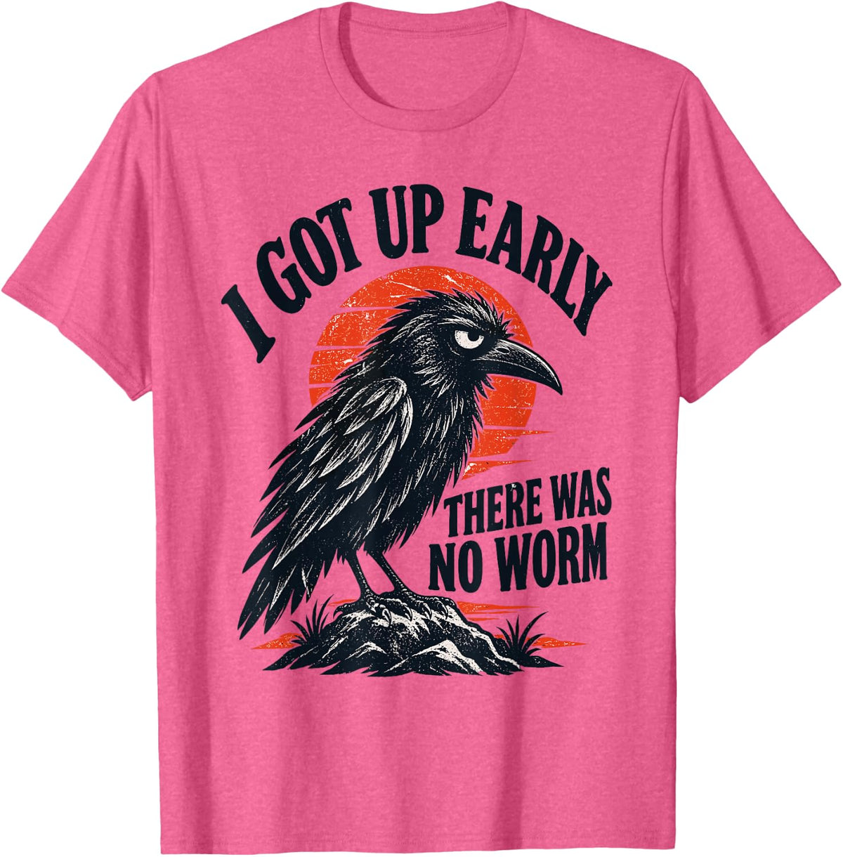 Funny Crow Early Riser No Worm Vintage Bird Graphic T-Shirt - Pink Heather