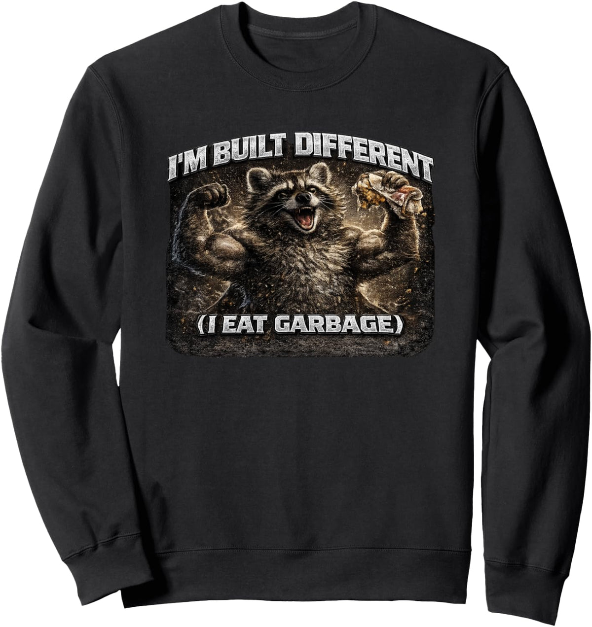 Built Different Gym Funny Raccoon Gift Sweatshirt - Adult Unisex Black