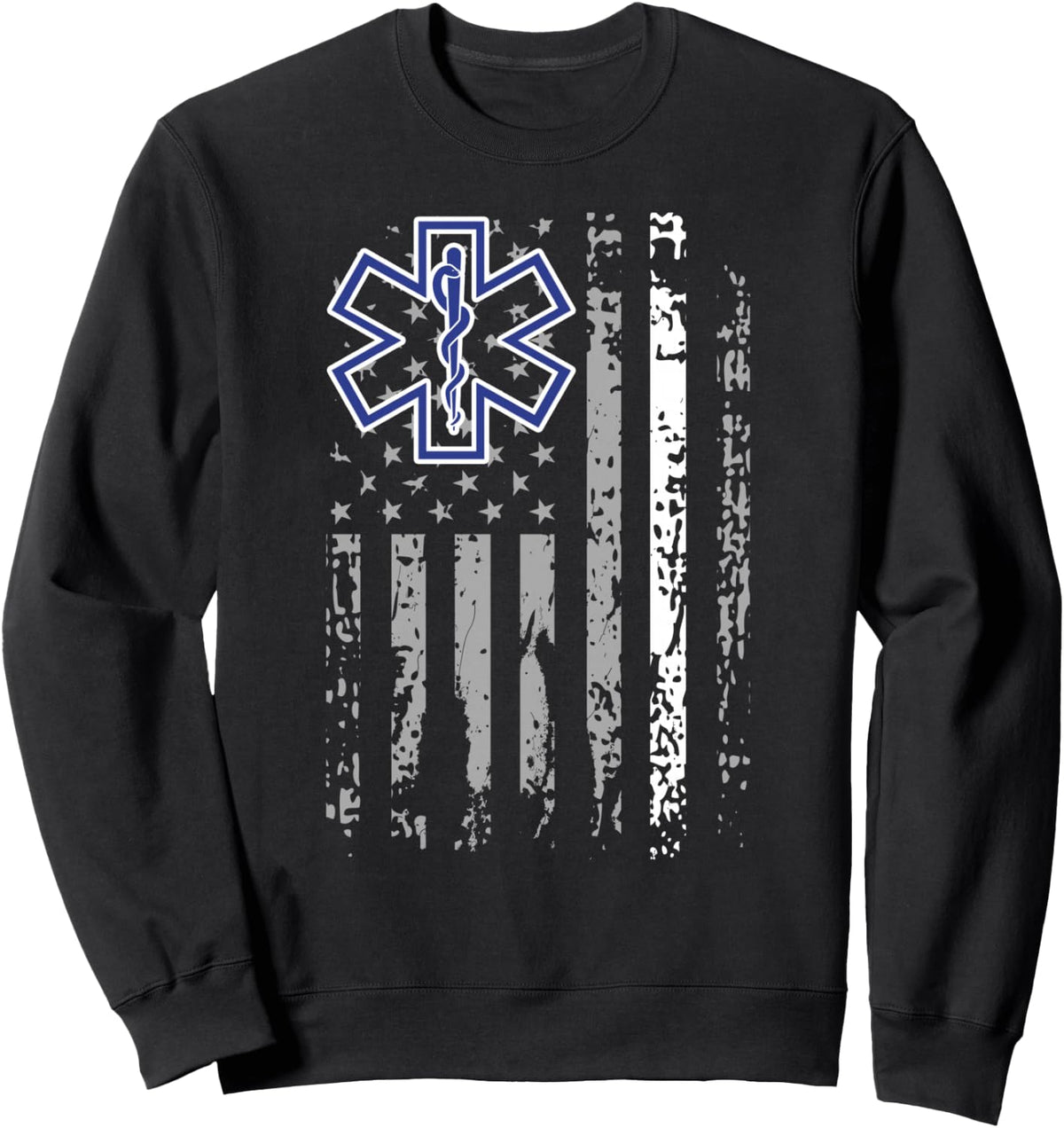 Thin White Line EMS EMT Paramedic American Flag Gift Sweatshirt - Adult Unisex Black