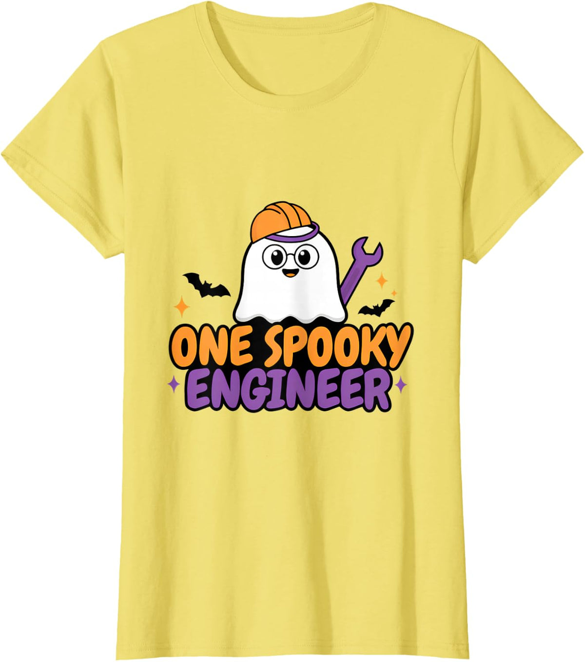 One Spooky Engineer Cute Ghost Hard Hat Halloween T-Shirt - Lemon Yellow