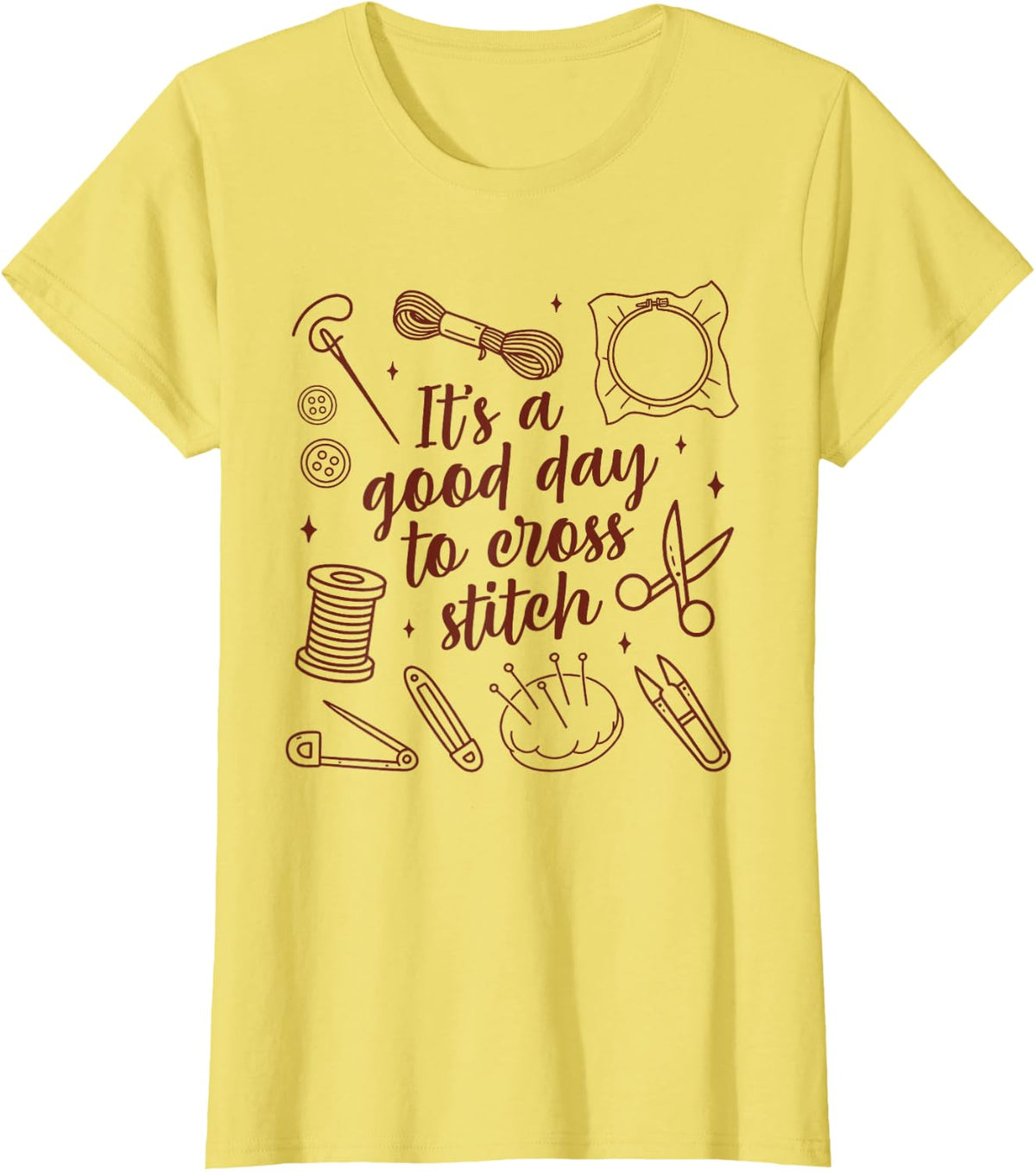 Good Day to Cross Stitch Lover Quilting Sewing Needlework T-Shirt - Lemon Yellow