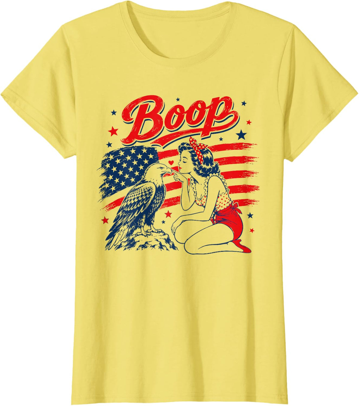 Patriotic Pinup Girl Bald Eagle Boop 4th of July Shirt Tees T-Shirts for Women Girls - Lemon Yellow