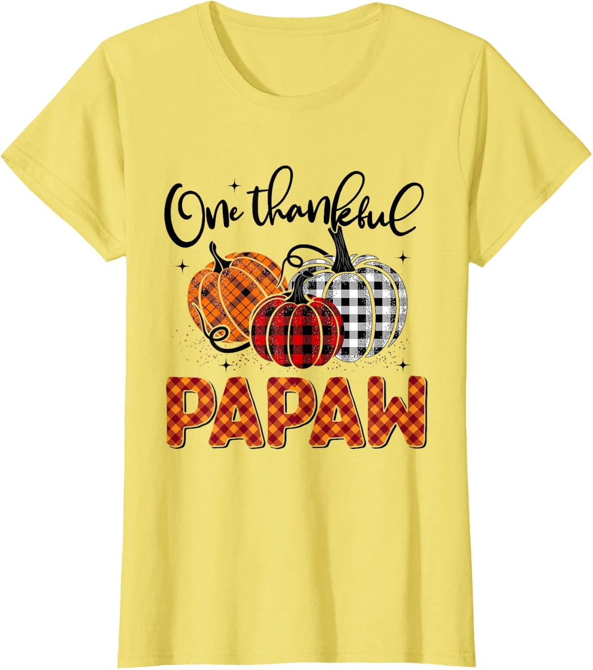 One Thankful Papaw Pumpkins Thanksgiving T-Shirt - Lemon Yellow
