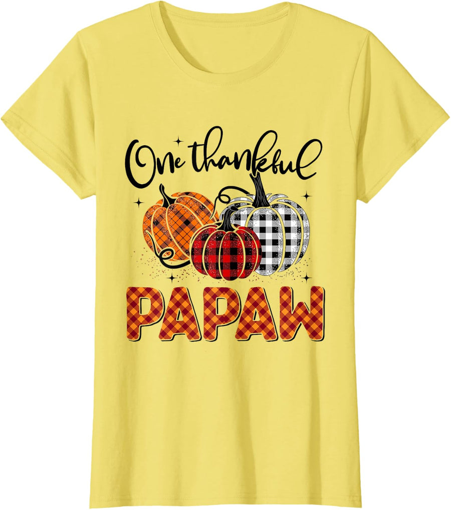 One Thankful Papaw Pumpkins Thanksgiving T-Shirt - Lemon Yellow