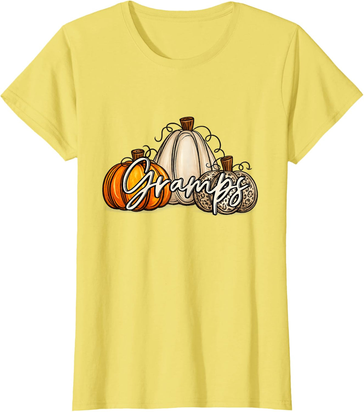 Gramps Pumpkin Leopard First Birthday Autumn Pumpkin T-Shirt - Lemon Yellow