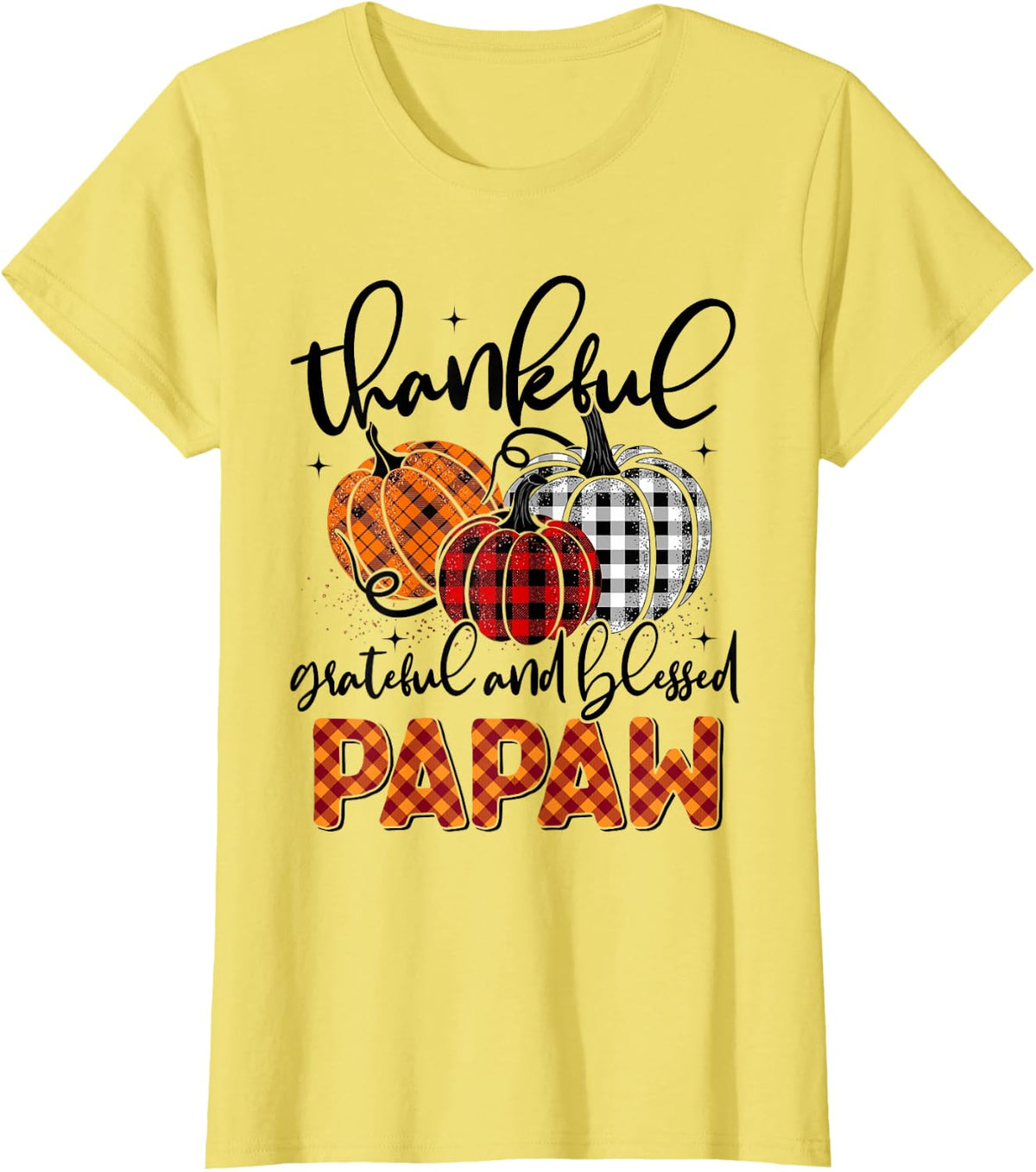 Thankful Grateful Blessed Papaw Pumpkins Thanksgiving T-Shirt - Lemon Yellow