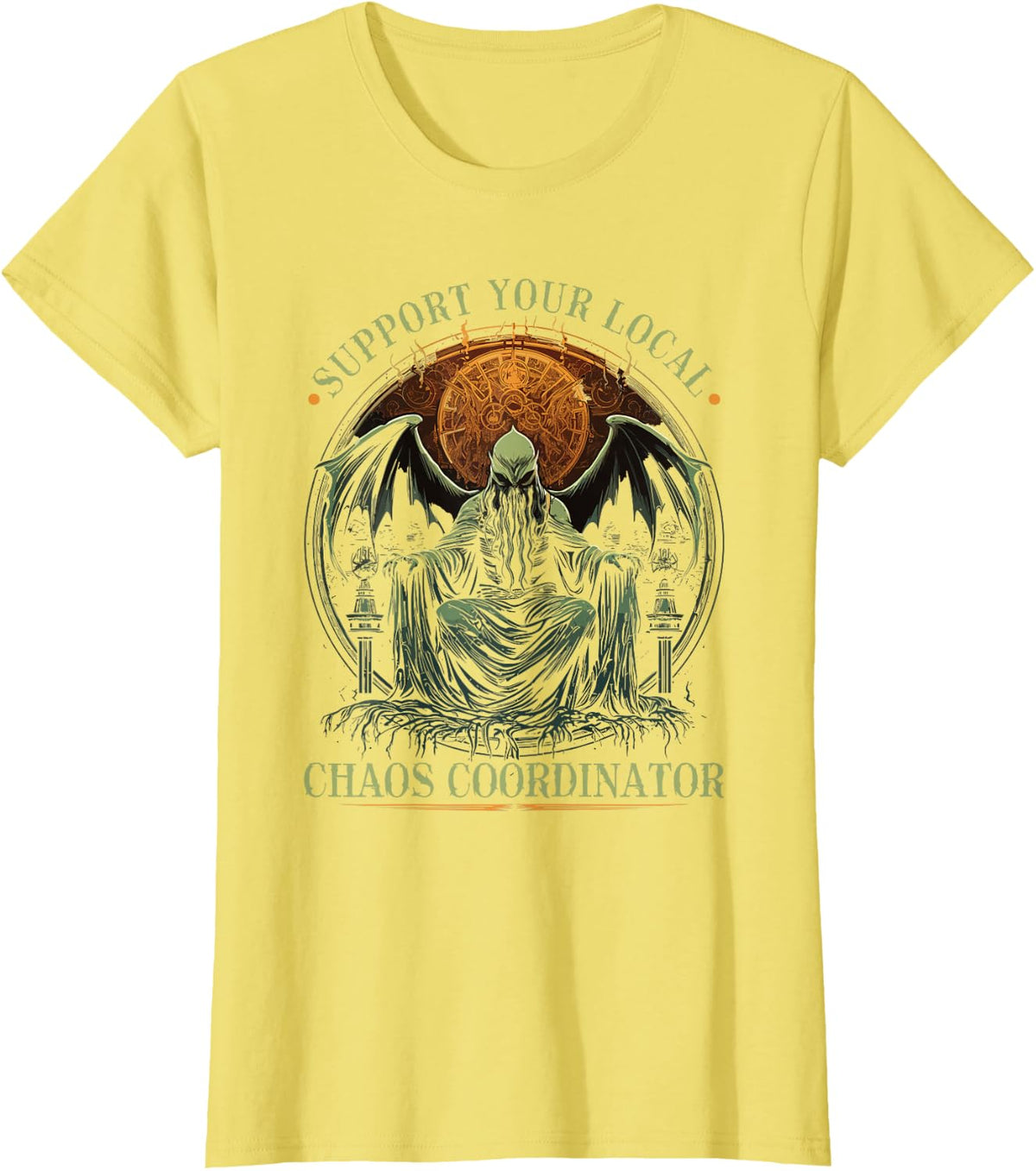 Cthulhu Chaos Coordinator, Cosmic Horror Cthulhu T-Shirt - Lemon Yellow