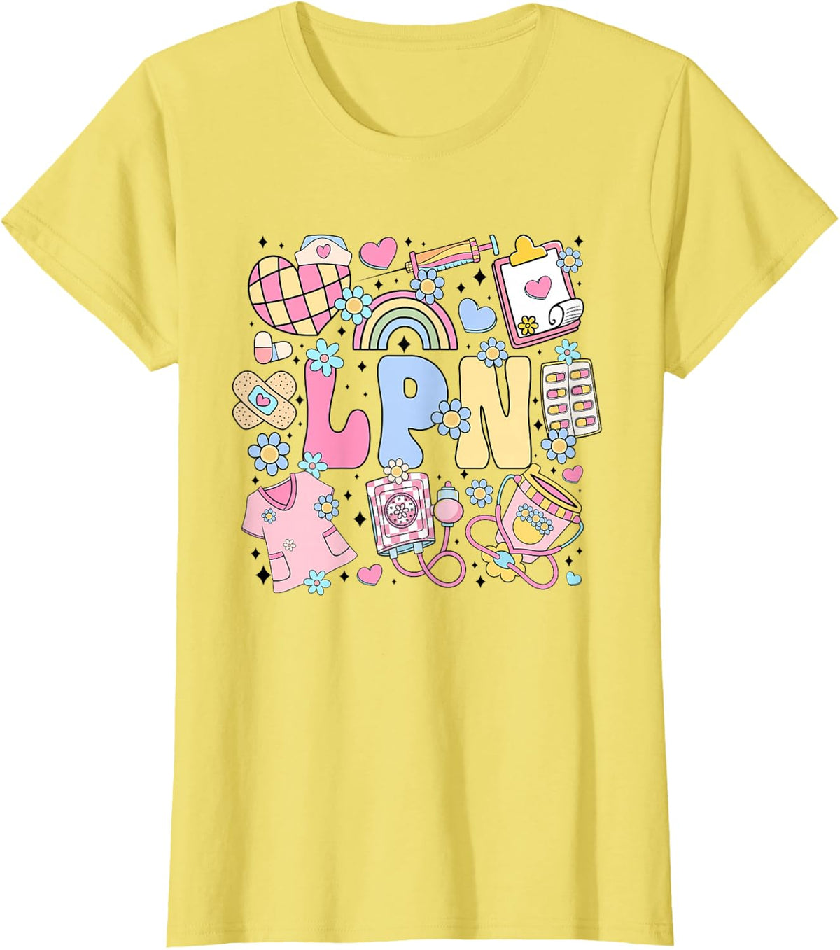 LPN Nurse Stuff Retro Licensed Practical Nurse Nursing T-Shirt Tee for Women - Lemon Yellow