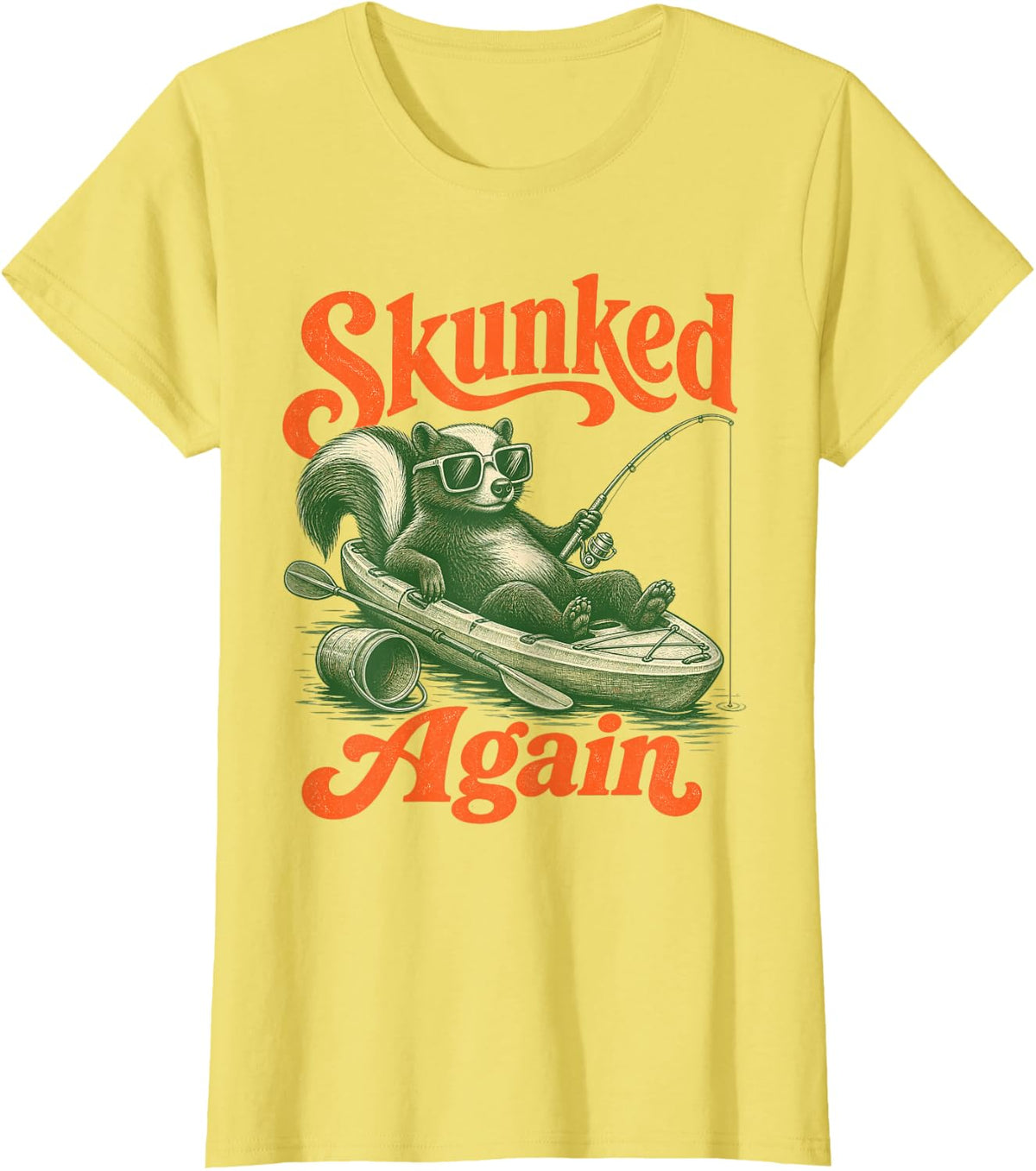 Skunked Again Kayak Fishing Kayaking Angler T-Shirt - Lemon Yellow