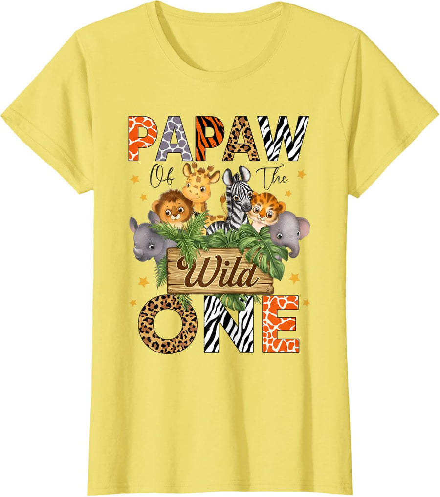 Papaw of The Wild One 1St Birthday Boy Safari Jungle T-Shirt - Lemon Yellow
