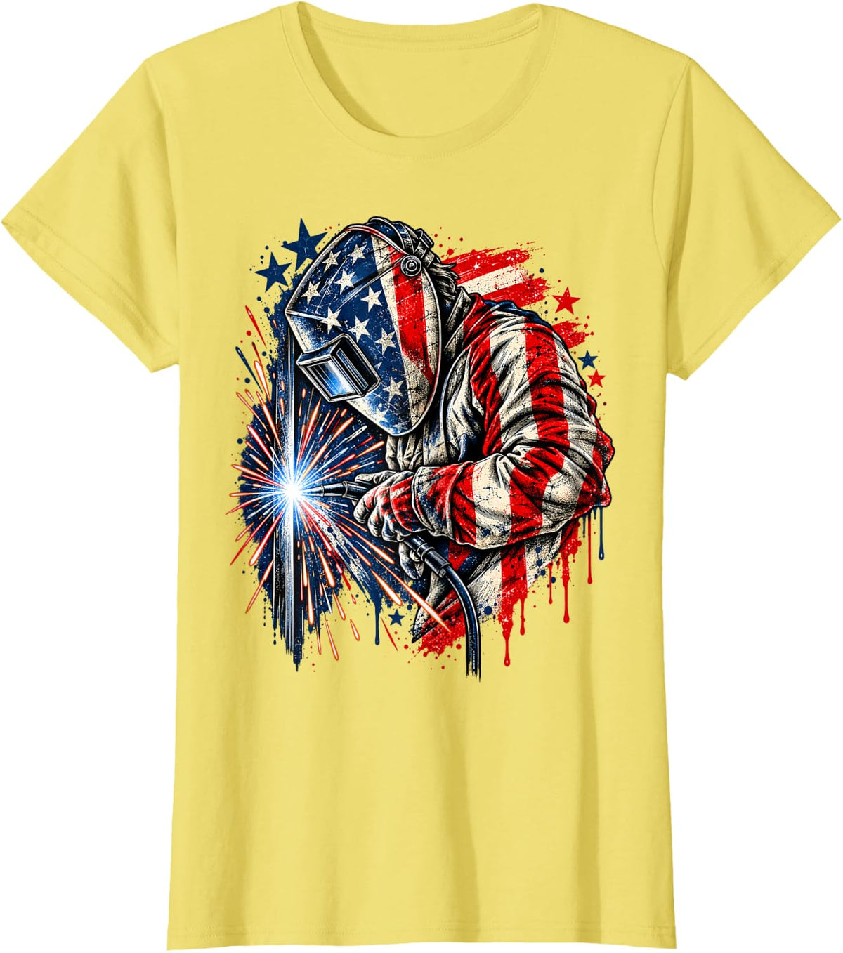 American Flag Welding Metalworker Patriotic Welder T-Shirt - Lemon Yellow