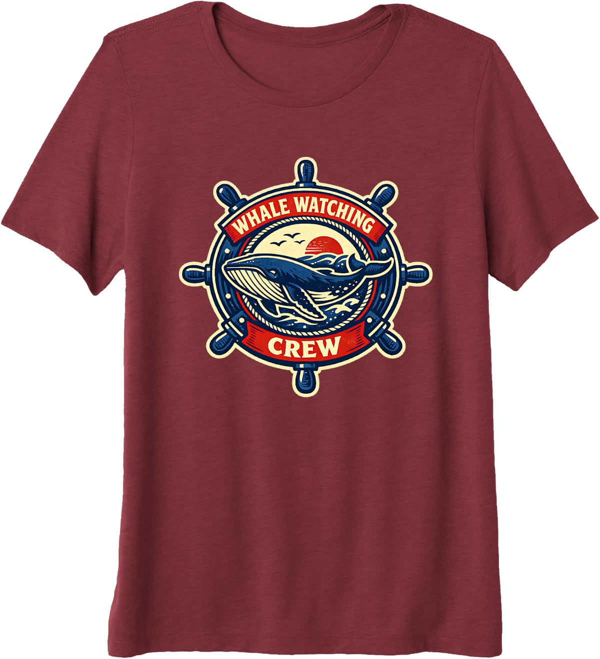 Whale Watching Crew Humpback Nautical Premium Tri-Blend T-Shirt - Burgundy