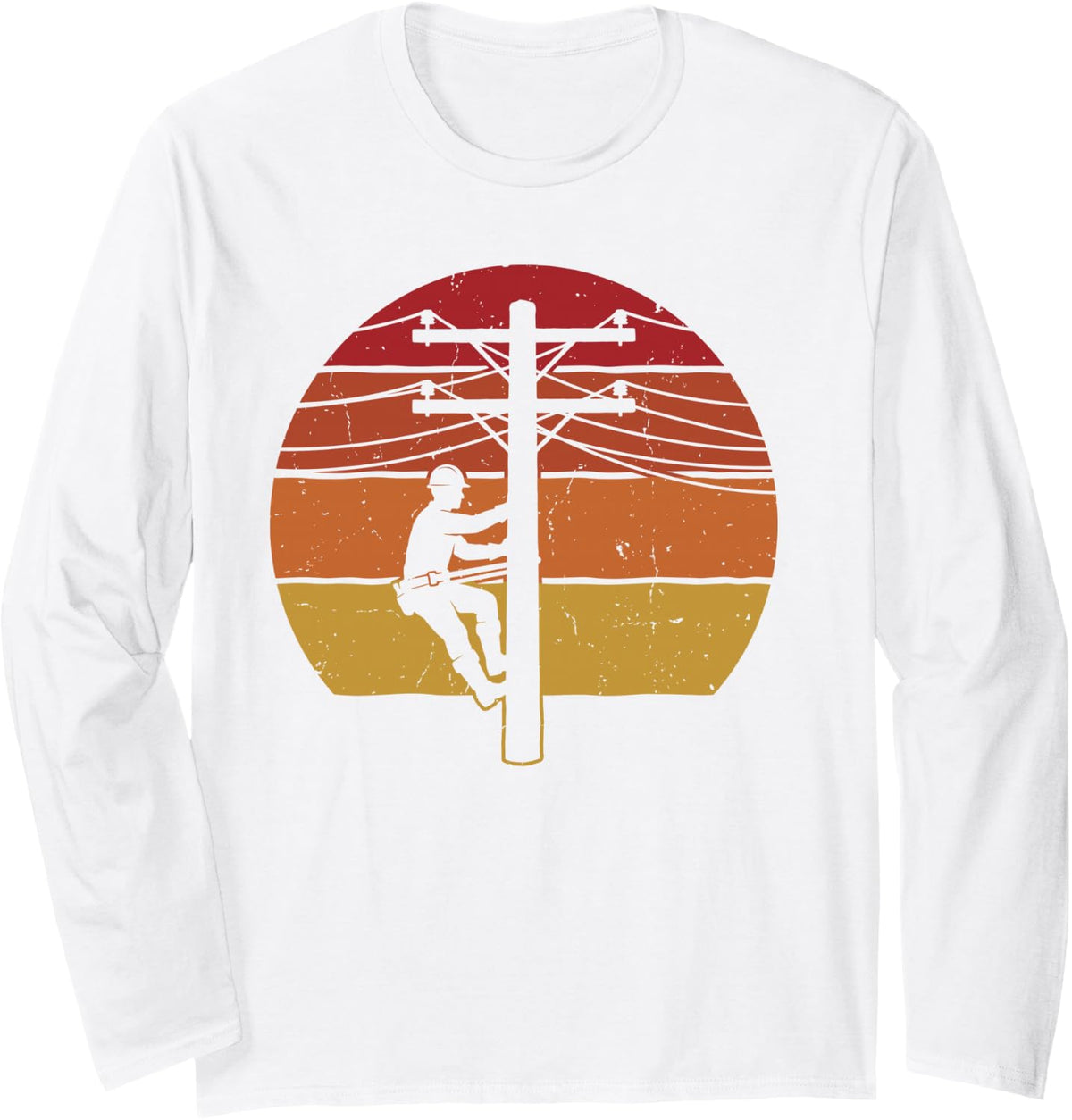 Lineman Utility Pole Power Lines Electrical Electrician Tee Long Sleeve T-Shirt - Adult Unisex White