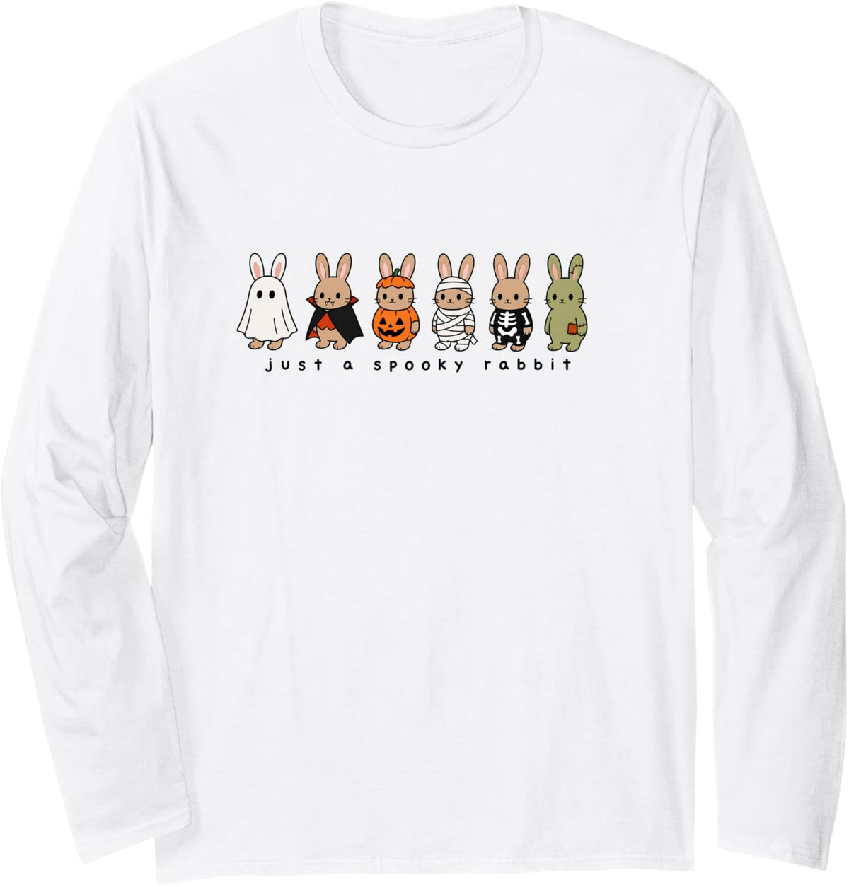 Rabbit Cute Animal Lover Spooky Fall Halloween Graphic Long Sleeve T-Shirt - Adult Unisex White