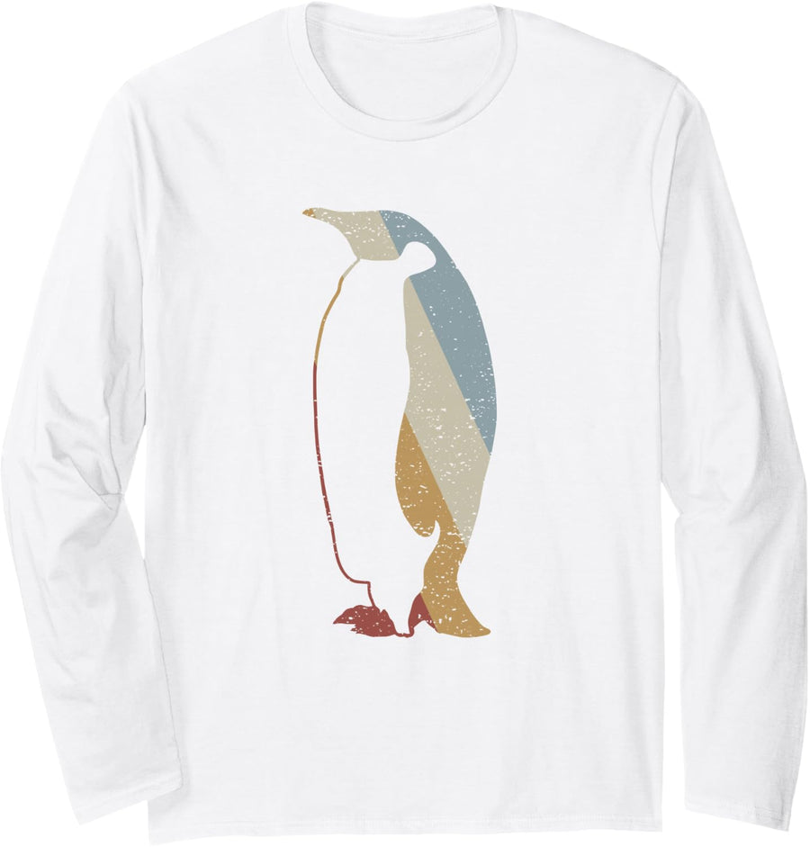 Penguin Retro Style Vintage Long Sleeve T-Shirt - Adult Unisex White