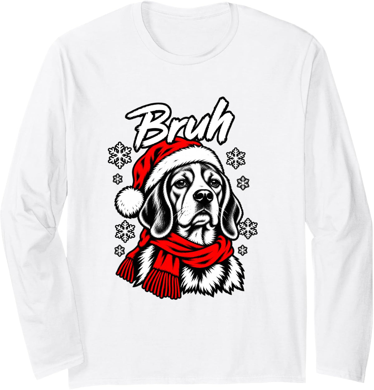 Bruh Unimpressed Beagle Christmas Dog Tee Long Sleeve T-Shirt - Adult Unisex White