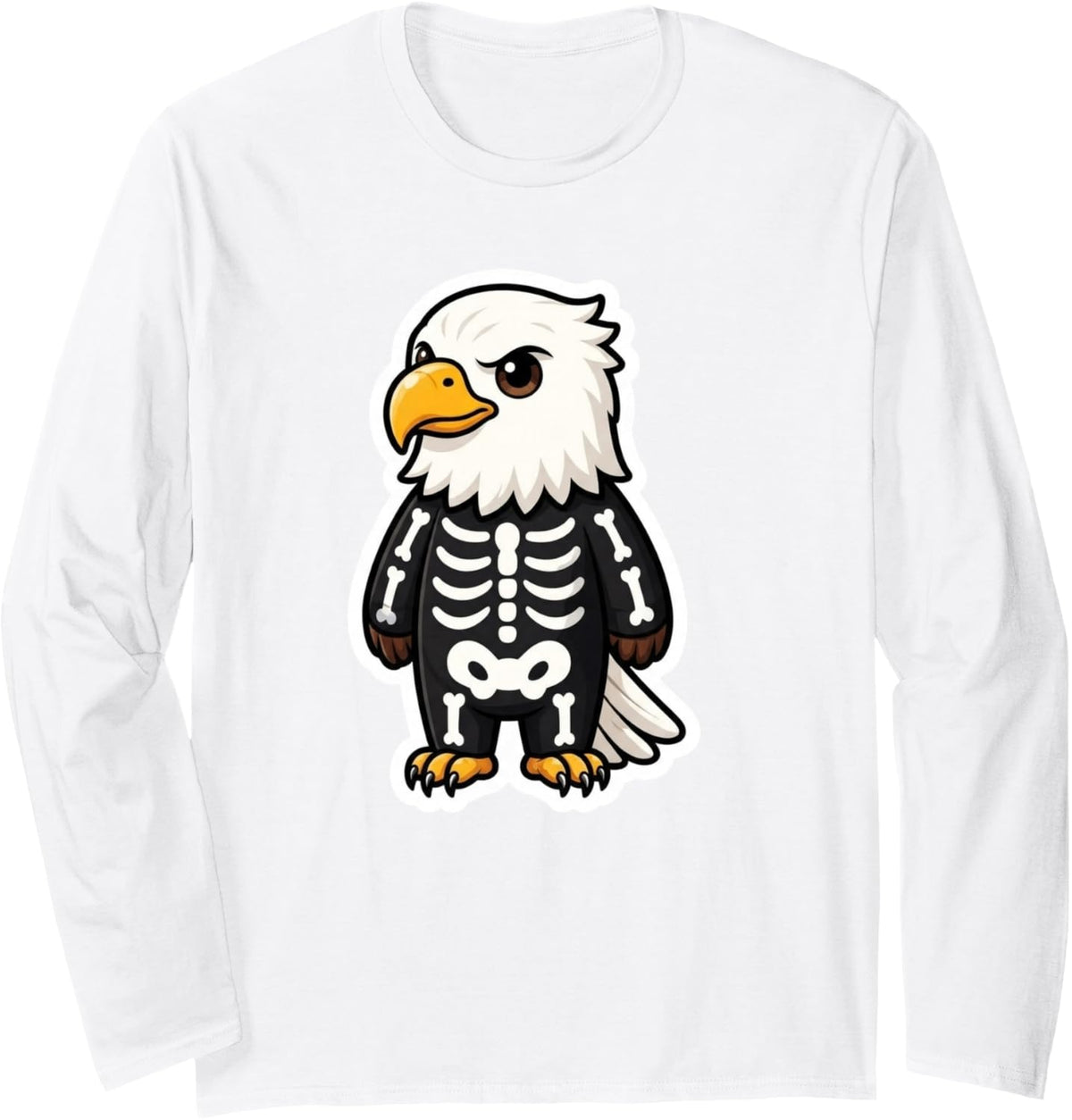Cute Bald Eagle Skeleton Halloween Costume Kids Women Men Long Sleeve T-Shirt - Adult Unisex White