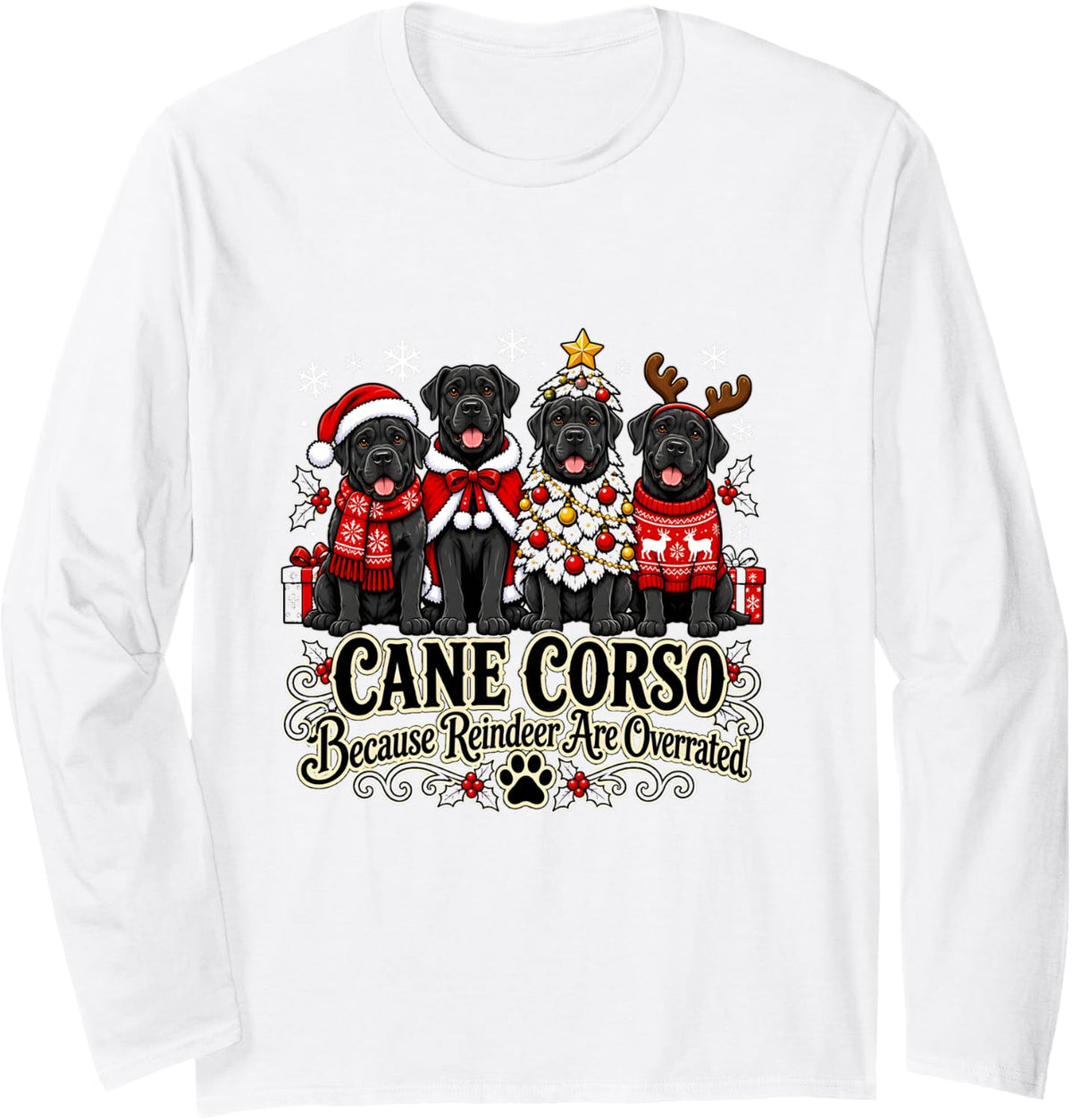 Cane Corso Christmas Holiday Dog Lovers Long Sleeve T-Shirt - Adult Unisex White